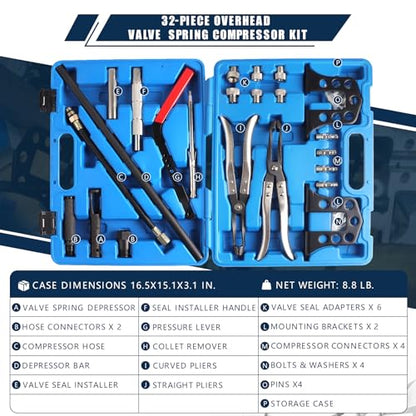 Valve Spring Compressor Tool Cylinder Head Service Set Universal Overhead Engine Valve Spring Removal and Installer Kit for 8 16 24 Valve OHV OHC DOHC Engines Automotive Repair