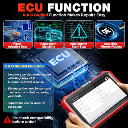 KINGBOLEN K8 Pro OBD2 Scanner Bluetooth 2026 Bidirectional Scan Tool with Lifetime No Subscription Update 8'' All System Diagnostic Tool, ECU Code, 34+ Reset, CANFD&DOIP, V.A.G Guide, FCA AutoAuth
