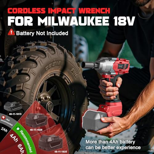 DIYtoolifz Cordless Impact Wrench 3/8" Compatible with Milwaukee 18v Battery: 600 Ft-lbs High Torque Impact Driver, 3100RPM Electric Impact Gun with 4-Mode Speed, LED Work Light(Bare Tool) - size: 600ft-lbs, style: Compatible with Milwaukee 18V Battery(Ba