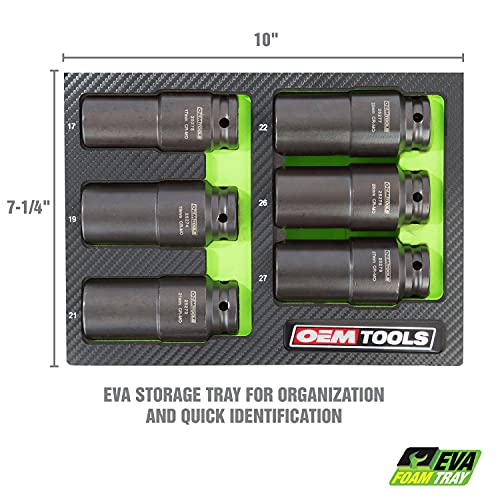 OEMTOOLS 25276 6 Piece Harmonic Balancer Puller Socket Set, Crankshaft Bolt Removal Tool Heavy Duty Impact Sockets, Harmonic Balancer Socket 17mm -27 mm, Chrome Moly Steel, 1/2" Drive - style: 6 Pack
