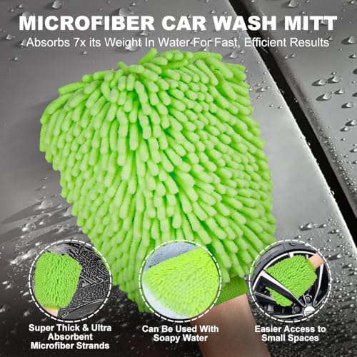 BRUSH FAMILY 3 Pack Car Microfiber Towels with Car Wash Mitt | 1200 GSM 35”x24”& 16"x16" Microfiber Car Drying Towels Ultra-Absorbent, Streak Free, Double Twisted-Loop Cleaning Cloth