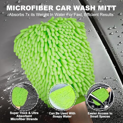 BRUSH FAMILY 3 Pack Car Microfiber Towels with Car Wash Mitt | 1200 GSM 35”x24”& 16"x16" Microfiber Car Drying Towels Ultra-Absorbent, Streak Free, Double Twisted-Loop Cleaning Cloth