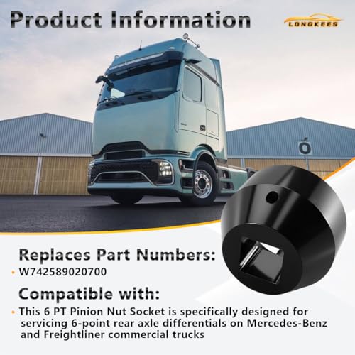 6-Point Pinion Nut Socket Compatible with Detroit Diesel W742589020700, FIT Freightliner & Mercedes-Benz Actros/Atego Heavy Duty Rear Axle Differential Tool, Carbon Steel Service Socket