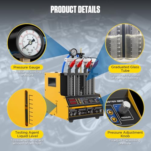 Fuel Injector Cleaner Tester, 4 Cylinder & 2L Ultrasonic Injector Cleaner and Tester Machine with Cleaning Fluid Heating, 5 Adapters, 9 Testing Functions for Automotive & Motorcycle, 110V/220V, CT160 - size: CT160