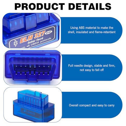 MLY OBDII Car Auto Diagnostic Scanner, ELM327 V2.1 Bluetooth OBDII Scan Diagnostic Tool, Professional Car Bluetooth Engine Fault Code Reader, Universal Car Accessories Support Android and iOS