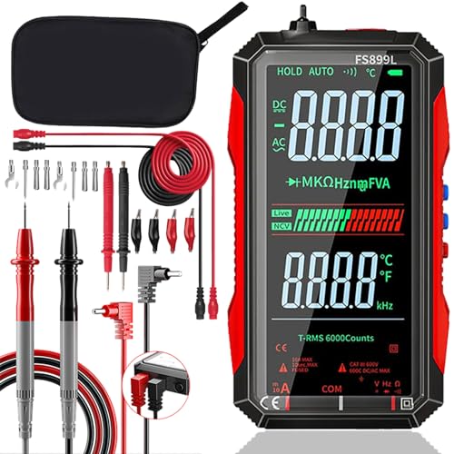 2026 Upgraded FS899L Digital Multimeter, Color Screen, USB-C with 16pcs Silicone Multimeter Test Leads Kit, Rechargeable, Auto-Ranging, 6000 Counts True RMS AC/DC Voltage, NCV, Capacitance Tester.