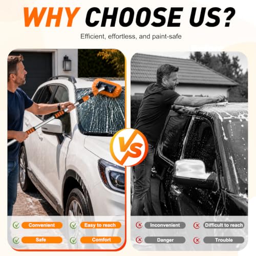 SISUPASSIE 12FT Car Wash Brush with Long Handle, 12-Inch Soft Bristle Car Cleaning Brush for Cleaning RV, Truck, Boat, Solar Panels, Orange - color: Orange