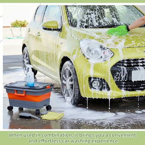 Maxdot Car Wash Bucket with Wheels Lid and Handle, 5.5 Gallon Collapsible Rolling Wash Bucket with 2 Microfiber Mitts for Car Cleaning, Camping, Rv & Pet Bathing