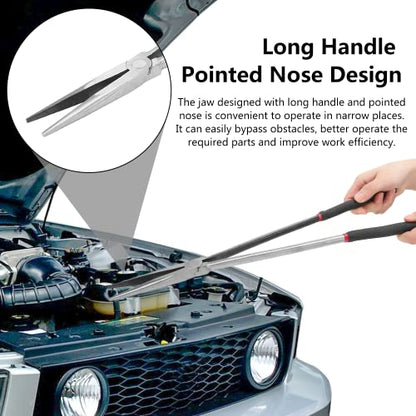 Watris Veiyi Straight Long Needle Nose Pliers for Access in Tight Spaces | 16in Long Reach Nose Pliers, Nipper Bent Nose Duckbill Pliers