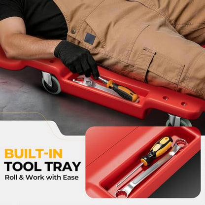 Auto Dynasty 40 Inches Mechanic Creeper, Automotive Garage Repair Low Profile Under Car Rolling Creeper with Padded Headrest, Plastic, Red - color: Red, size: 40" L