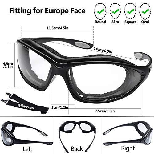 SAFEYEAR Anti Fog Safety Glasses- SG002 Clear Scratch Resistant Work Glasses No-Slip Safety Goggles Lab Grinding Chemistry - color: Black