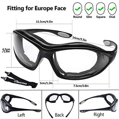 SAFEYEAR Anti Fog Safety Glasses- SG002 Clear Scratch Resistant Work Glasses No-Slip Safety Goggles Lab Grinding Chemistry - color: Black