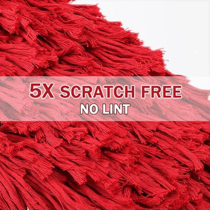 Car Duster Exterior, Wax Cotton, 3 Pcs, Red | Extendable handle auto wash brush mop. Scratch-free interior detailing kit for truck, RV & boat. - color: Red
