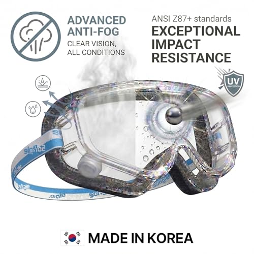 Safety Goggles Over Glasses, Spare Lens Included, ANSI Z87.1 Anti-Fog, Dual Foam Seal, Lab Construction Work Workshop - size: 1 Goggle + 1 Replacement Lens