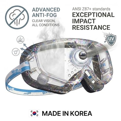Safety Goggles Over Glasses, Spare Lens Included, ANSI Z87.1 Anti-Fog, Dual Foam Seal, Lab Construction Work Workshop - size: 2 Goggles + 2 Replacement Lenses