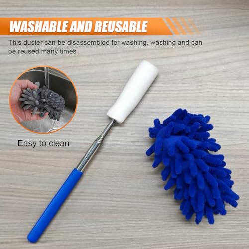 6PCS Microfiber Duster for Cleaning, Washable Chenille Hand Dusters with Extendable Telescoping Pole, Mini Car Interior Dusting Brush Tool for Auto Dash, Home, Office, Blinds(Dark Blue) - color: Dark Blue