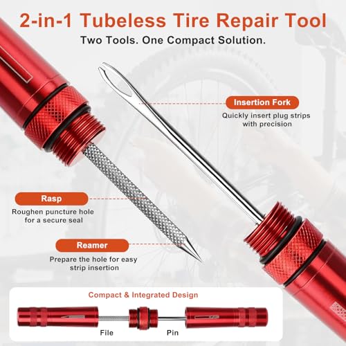 Linkstyle Tubeless Bike Repair Kit: Portable Tubeless Tire Plug Tool with Valve Core Tool for Emergency Mountain Road Gravel Bike Tire Puncture Repair | Quick Tubeless Tire Repair Without Wheel Removal