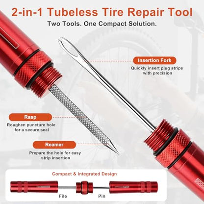 Linkstyle Tubeless Bike Repair Kit: Portable Tubeless Tire Plug Tool with Valve Core Tool for Emergency Mountain Road Gravel Bike Tire Puncture Repair | Quick Tubeless Tire Repair Without Wheel Removal