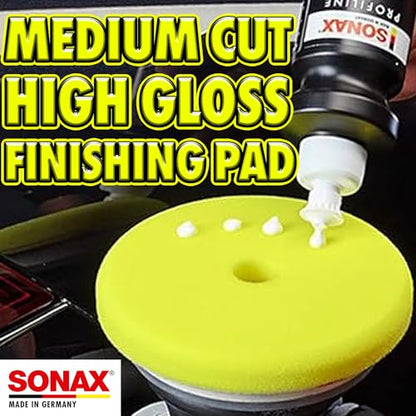 SONAX Yellow Dual Action Polishing Pad | Medium Cut Foam Pad for Swirl Removal & Paint Refinement | Ventilated Design Prevents Overheating | Durable Hook & Loop Backing | 493500 | 6.5 Inch