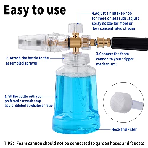 Foam Cannon for Pressure Washer, FENGPAI Foam Cannon with 1/4 Inch Quick Connector, Soap Dispenser for Car Washing with Adjustable Thick Foam