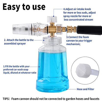 Foam Cannon for Pressure Washer, FENGPAI Foam Cannon with 1/4 Inch Quick Connector, Soap Dispenser for Car Washing with Adjustable Thick Foam