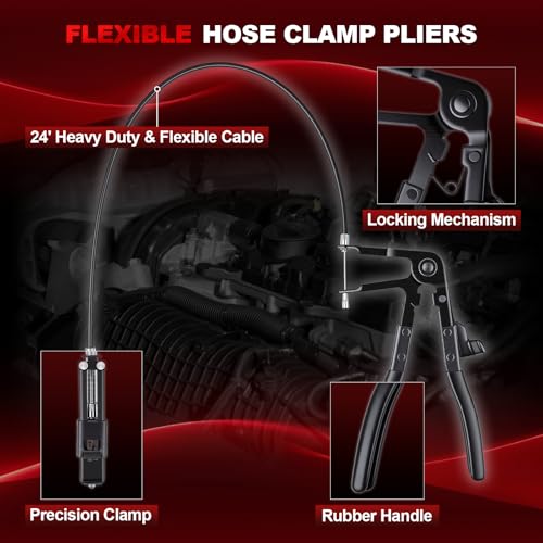 9PCS Hose Clamp Pliers Set, Long Reach Flexible Wire Hose Clamp Remover Tool for Automotive Coolant Radiator Heater & Water Hoses with Swivel Jaw and Flat Band Clamps
