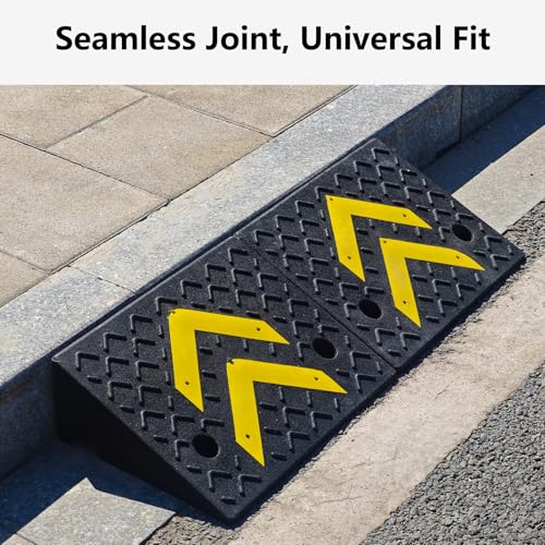 5" Rise Height 2 Pack Rubber Curb Ramp, 17.13" L x 13" W Driveway Curb Ramps for Sidewalks, Heavy-Duty 11000 lbs/5 T Capacity Threshold Ramps with Deepened Anti-Slip Texture for Cars - size: 5" Rise Height