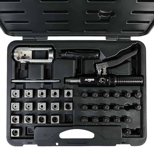 ARES 18010 - Universal Hydraulic Flaring Tool Set - Create 45 Degree Single or Double Flares, ISO and DIN Bubble Flares, Push Connect Flares and GM Fuel Line Flares - size: Universal Hydraulic Flaring Tool