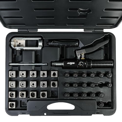 ARES 18010 - Universal Hydraulic Flaring Tool Set - Create 45 Degree Single or Double Flares, ISO and DIN Bubble Flares, Push Connect Flares and GM Fuel Line Flares - size: Universal Hydraulic Flaring Tool