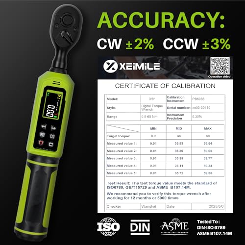 Digital Torque Wrench 3/8"Drive-0.66-44.25Ft.Lb for Bike Motorcycle | Electronic Torque Wrench(0.9-60N.m), Vibration Buzzer LED Indicator, ±2% Accuracy 5 Units for Precision Parts Engine Repair - size: 3/8"0.66-44.25 Ft-Lb