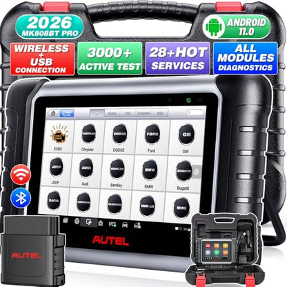 2026 Autel Scanner MaxiCOM MK808BT PRO, V2.0 Bidirectional Diagnostic Scan Tool as MK900BT, 33ft BT of MK900 MX900 MK808S MX808S, 3000+ Active Test, 28+ Reset, Injector Coding, All Systems, FCA, OS 11