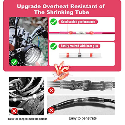 Kuject 100PCS Solder Seal Wire Connectors AWG 22-18, Red Solder Seal Heat Shrink Butt Connectors Terminals Solders Sleeve Waterproof Wire Splice Connector for Marine Automotive Boat Wire Joint - size: AWG 22-18 Red