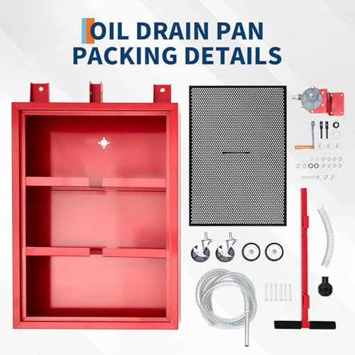 GarveeTech Oil Drain Pan 15 Gallon Oil Drain Tank,57L Low Profile Oil Drain Pan,Oil Catch Pans for Changing Oil,Foldable Hand, with Pump, Hose, Swivel Casters for Car, SUV, Trucks Oil Draining Red