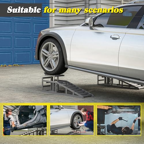 Hydraulic Car Ramps 5 T 11000 LBS, 2 Pack Heavy Duty Steel Car Ramps Lift Height 11.61 in-16.21 in, Low Profile Car Lift Service Ramps Truck Trailer Garage
