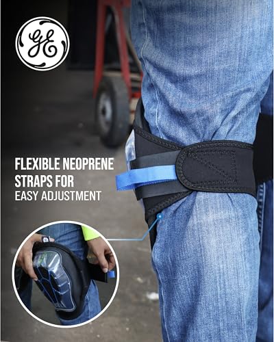 GE Heavy Duty Knee Pads with Gel Padding for Maximum Protection – Knee Guards Designed for Durability, Featuring Gel Cushioning for Comfort and Support during Activities – Black