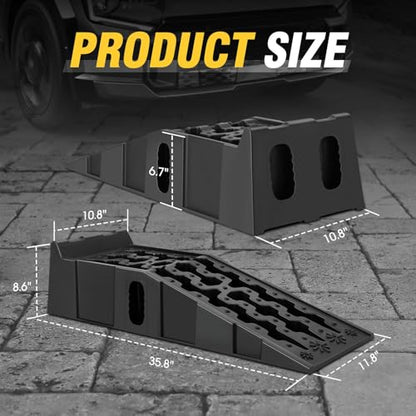 DNA Motoring 6.7" Car Lift Ramp, 9.6" Working Width, 2-Pack Vehicle Parking Ramp Stand - 7.2T G.V.M Capacity, Multifunctional Portable Ramp for Car Service, TOOLS-00816 - size: 35.75"L x 12.13"W x 8.66"H