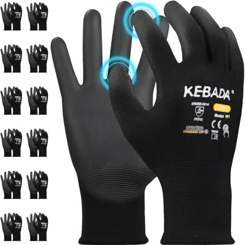 Kebada W1 Work Gloves for Men and Women, PU Coated Safety Gloves with Grip, Touchscreen, Ideal for Warehouse Package Handling, Construction, Gardening, Black Small - color: Black, size: Small