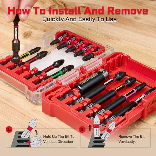 Geinxurn 40Pieces Impact Screwdriver Bits Set, Magnetic S2 Steel Phillips/Square/Torx Insert Power Bits Tips,Impact Bit Holder with Storage Box Case - style: 40pcs-Rd/Pk