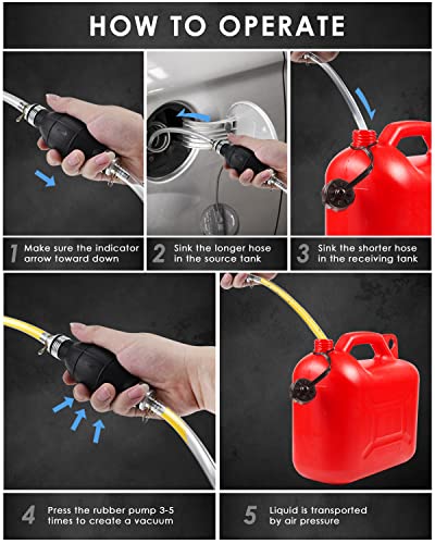 KATUMO Siphon Hose for Gas Oil Water, Fuel Transfer Pump, Hand Fuel Pump | Multi-Purpose Manual Siphon Pump, Easy Operation for Liquid Flow, Lightweight Only 171g, Adjustable Retainer - color: White