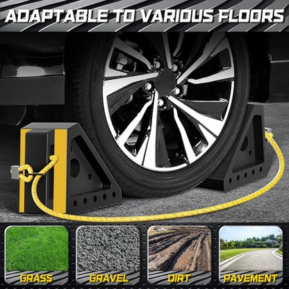 4 Pack Heavy Duty Wheel Chocks with 39" Rope, Rubber Wheel Chocks for Trailers, RV, Cars, Trucks, and ATV