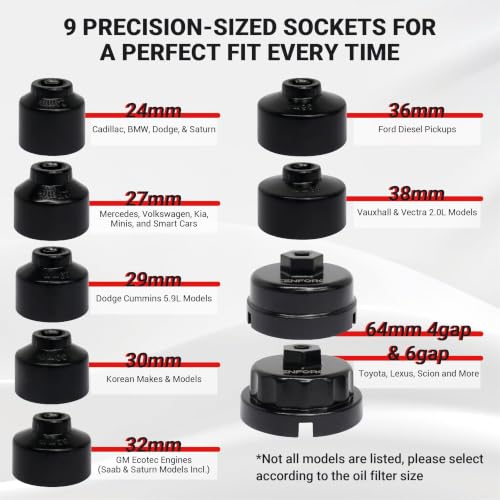10-PC Oil Filter Socket Set, 3/8" Drive Metric Oil Filter Wrench Kit – Low Profile Design for Toyota, VW, BMW, Mercedes – Durable CrV Steel & Aluminum – Easy Grip & Quick Removal
