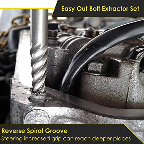 Topec 9 Piece Jumbo Spiral Flute Extractor -Easy Out Bolt Screw Extractor Set Square Shank Reverse Bit Set for Removing Broken Screws, Bolts, and Studs with Reverse Drill Bit Extractor Set - size: 9 Piece