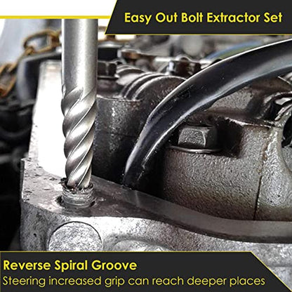 Topec 9 Piece Jumbo Spiral Flute Extractor -Easy Out Bolt Screw Extractor Set Square Shank Reverse Bit Set for Removing Broken Screws, Bolts, and Studs with Reverse Drill Bit Extractor Set - size: 9 Piece