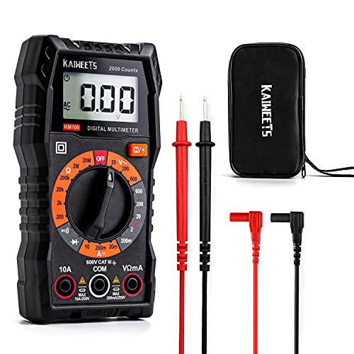 KAIWEETS Digital Multimeter with Case, DC AC Voltmeter, Ohm Volt Amp Test Meter and Continuity Test Diode Voltage Tester for Household Outlet, Automotive Battery Test (Anti-Burn with Double Fuses) - size: KM100