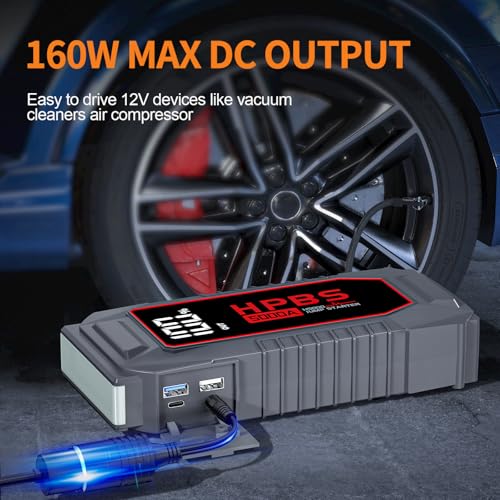 Car Jump Starter - 5000A Peak Jump Starter Battery Pack with DC for Up to All Gas and 10.0 L Diesel Engines, 12V Portable Battery Jump Starter with 3.0" LCD Display - color: Gray