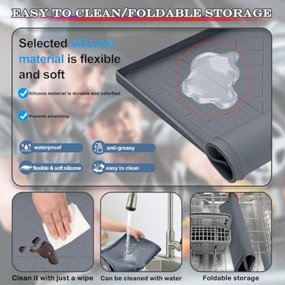 27''×27'' Garage Floor Mat Drip Tray, Oil Spill Mat Under Car Oil Drip Pan, Soft Silicone Pad With Raised Edge, Driveway Pad Liquid Leaks Non-Slip No Splatter for Auto & Home Floor Protection（Grey)