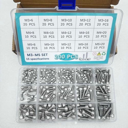 Button Head/Hex Socket/Phillips Flat Head Screws Assortment - Furniture, Auto, Home Repair Fastener Kit (200PCS M3-M5 Hexagon Screws Set) - color: 200PCS M3-M5 Hexagon Screws Set