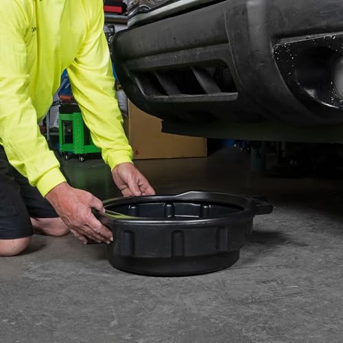 OEMTOOLS 87033 Oil Drain Pan, 4 Gallon Oil Pan, Heavy Duty Polyethylene, Pour Spout, No-Splash Lip, 3 Ergonomic Handles, Stackable Design - color: Black