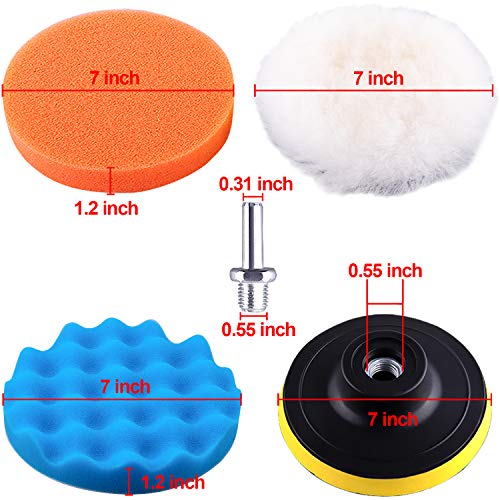 SIQUK 9 Pieces Car Polishing Pad Kit 7 Inch Buffing Pads Foam Polish Pads Car Polisher Attachment for Drill - size: 7 Inch