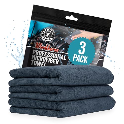 Chemical Guys, Workhorse Plush Microfiber Towels, 16 x 16 in, Black, 3 Pack | Plush, scratch-free black towels for washing, drying and detailing cars, home and pets, durable and reusable - color: Black, size: 16" x 16"